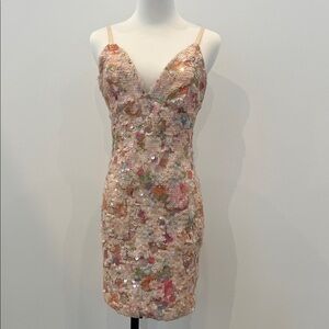 Elegant Floral Sequin Mini Dress